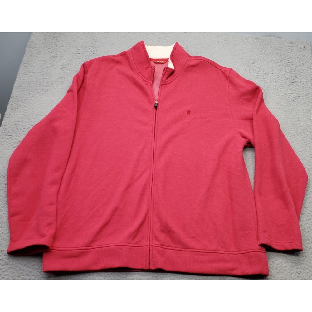 IZOD Sweater Mens XXL Burgundy Fleece Lined Long Sleeve Sherpa Trim Neck Zip Up